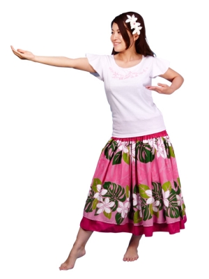 Hula T-shirt / Frilled Sleeve with Hibiscus embroidery / GKD3piw