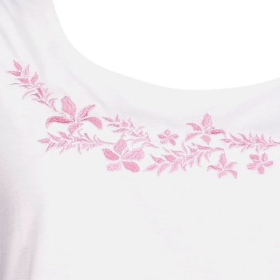 Hula T-shirt / Frilled Sleeve with Hibiscus embroidery / GKD3piw