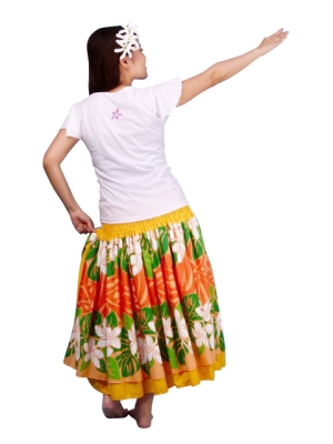 Hula T-shirt / Frilled Sleeve with Hibiscus embroidery / GKD3pw
