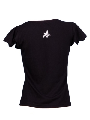 Hula T-shirt / Frilled Sleeve with Hibiscus embroidery / GKD3wb