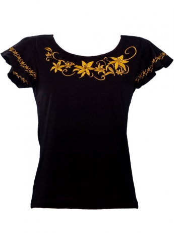 Hula T-shirt / Frilled Sleeve with Lily embroidery / GKD4gb