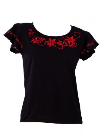 Hula T-shirt / Frilled Sleeve with Lily embroidery / GKD4rb
