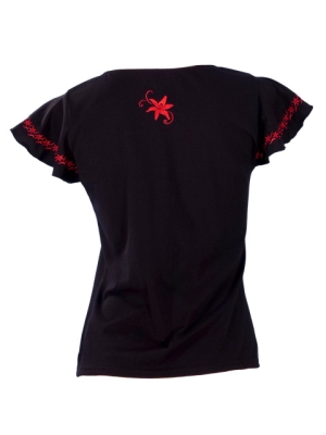 Hula T-shirt / Frilled Sleeve with Lily embroidery / GKD4rb