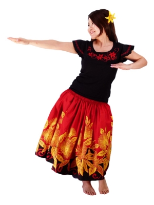 Hula T-shirt / Frilled Sleeve with Lily embroidery / GKD4rb