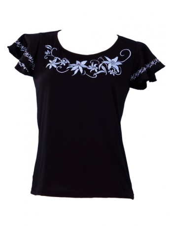 Hula T-shirt / Frilled Sleeve with Lily embroidery / GKD4sbb