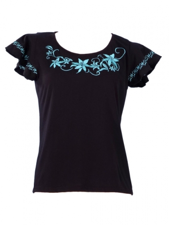 Hula T-shirt / Frilled Sleeve with Lily embroidery / GKD4tbb