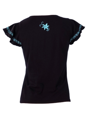 Hula T-shirt / Frilled Sleeve with Lily embroidery / GKD4tbb