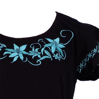 Hula T-shirt / Frilled Sleeve with Lily embroidery / GKD4tbb