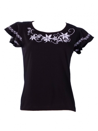 Hula T-shirt / Frilled Sleeve with Lily embroidery / GKD4wb