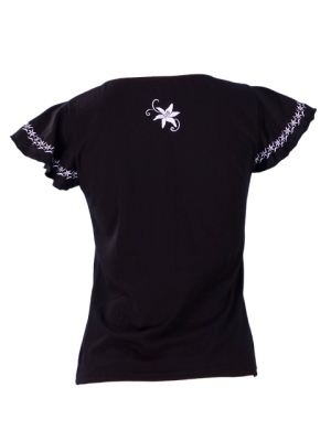Hula T-shirt / Frilled Sleeve with Lily embroidery / GKD4wb