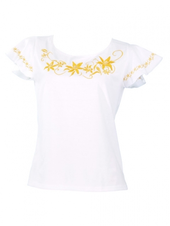 Hula T-shirt / Frilled Sleeve with Lily embroidery / GKD4gw