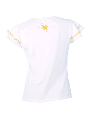 Hula T-shirt / Frilled Sleeve with Lily embroidery / GKD4gw