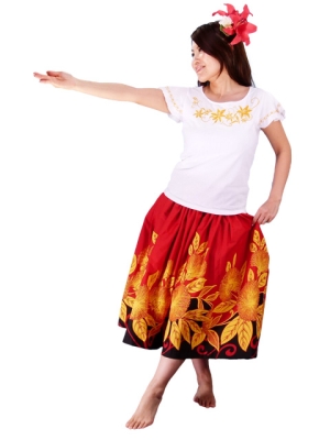Hula T-shirt / Frilled Sleeve with Lily embroidery / GKD4gw