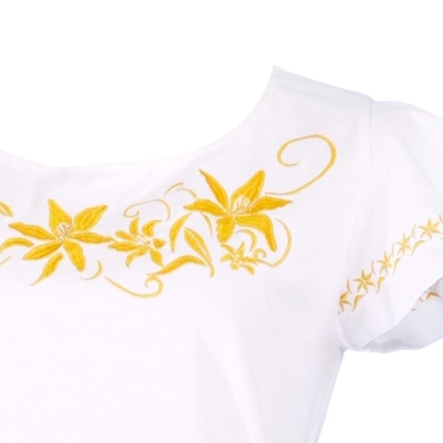 Hula T-shirt / Frilled Sleeve with Lily embroidery / GKD4gw