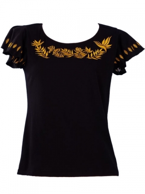 Hula T-shirt / Frilled Sleeve with Bird of Paradise & Butterfly / GKD5gb