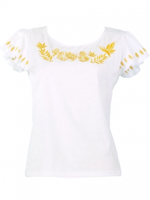 Hula T-shirt / Frilled Sleeve with Bird of Paradise & Butterfly / GKD5gw