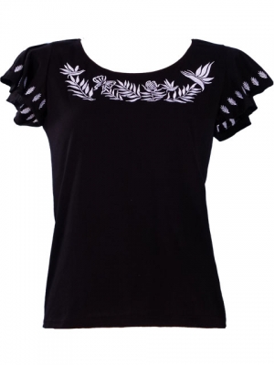 Hula T-shirt / Frilled Sleeve with Bird of Paradise & Butterfly / GKD5sb