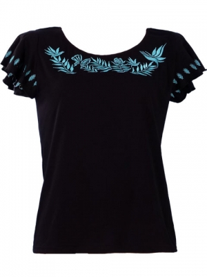 Hula T-shirt / Frilled Sleeve with Bird of Paradise & Butterfly / GKD5tbb