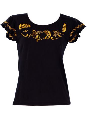 Hula T-shirt / Frilled Sleeve with Honu embroidery / GKD6gb