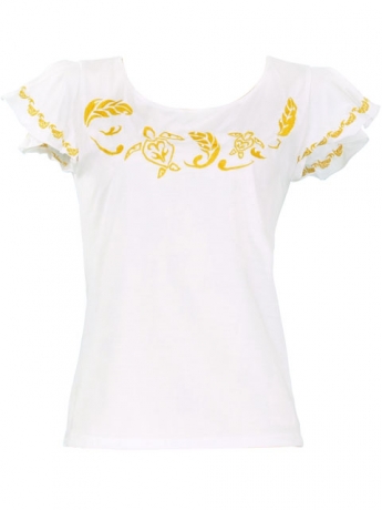 Hula T-shirt / Frilled Sleeve with Honu embroidery / GKD6gw