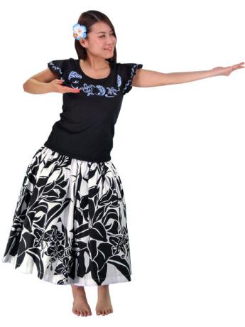 Hula T-shirt / Frilled Sleeve with Honu embroidery / GKD6sbb