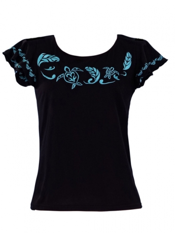 Hula T-shirt / Frilled Sleeve with Honu embroidery / GKD6tbb