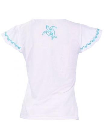 Hula T-shirt / Frilled Sleeve with Honu embroidery / GKD6tbw