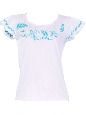 Hula T-shirt / Frilled Sleeve with Honu embroidery / GKD6tbw
