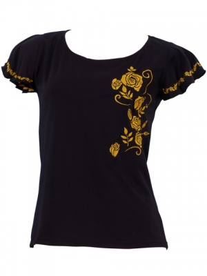 Hula T-shirt / Frilled Sleeve with Rose embroidery / GKD8gb