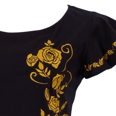 Hula T-shirt / Frilled Sleeve with Rose embroidery / GKD8gb