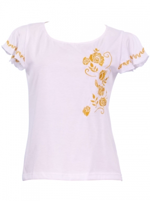 Hula T-shirt / Frilled Sleeve with Rose embroidery / GKD8gw