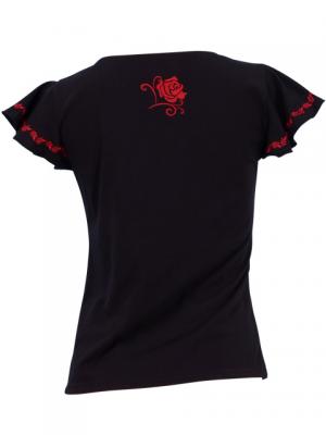 Hula T-shirt / Frilled Sleeve with Rose embroidery / GKD8rb