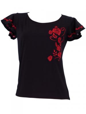 Hula T-shirt / Frilled Sleeve with Rose embroidery / GKD8rb