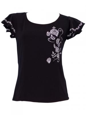 Hula T-shirt / Frilled Sleeve with Rose embroidery / GKD8sb