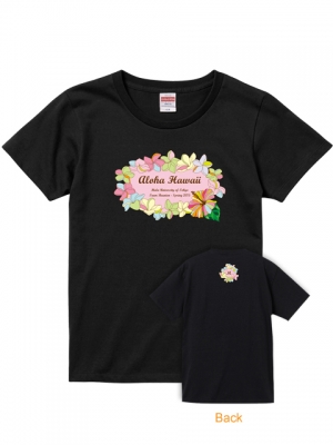 Hula Original Name Print T-shirt / Plumeria & Hibiscus / Black / OT009b