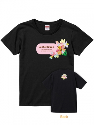 Hula Original Name Print T-shirt / Plumeria & Hibiscus / Black / OT010b