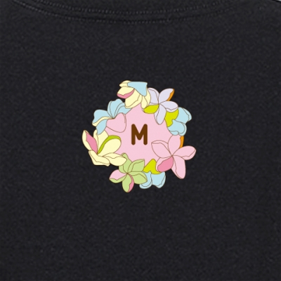 Hula Original Name Print T-shirt / Plumeria & Hibiscus / Black / OT010b