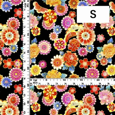 Japan Fabric / Chrysanthemum, Peony & Pine / JWA-001-BK