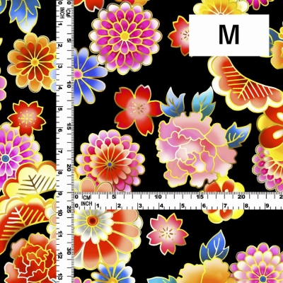 Japan Fabric / Chrysanthemum, Peony & Pine / JWA-001-BK