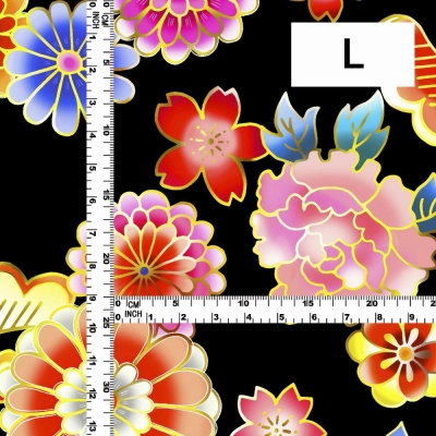Japan Fabric / Chrysanthemum, Peony & Pine / JWA-001-BK