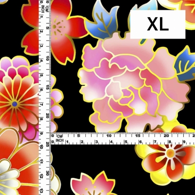 Japan Fabric / Chrysanthemum, Peony & Pine / JWA-001-BK