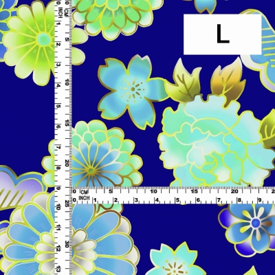 Japan Fabric / Chrysanthemum, Peony & Pine / JWA-001-BL