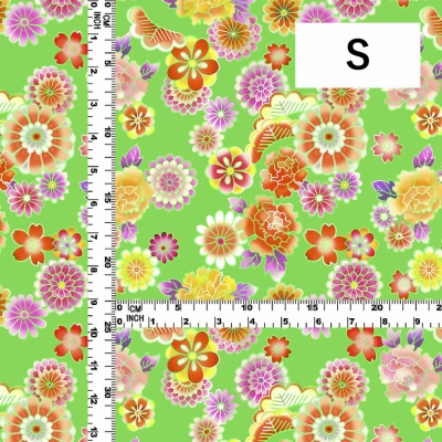 Japan Fabric / Chrysanthemum, Peony & Pine / JWA-001-GR