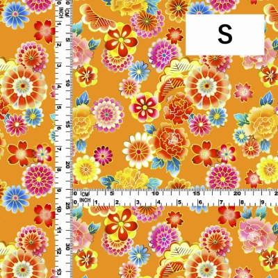 Japan Fabric / Chrysanthemum, Peony & Pine / JWA-001-OR