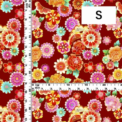 Japan Fabric / Chrysanthemum, Peony & Pine / JWA-001-RD