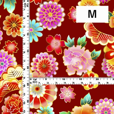 Japan Fabric / Chrysanthemum, Peony & Pine / JWA-001-RD