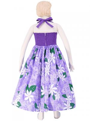 Hula Kids Keiki Long Halterneck Dress with Tiare Print / Lavender / Gcw35