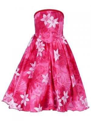 Hula Kids Midi Dress Keiki with Gradation Plumeria Print / Red / Gcw38