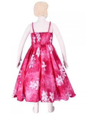 Hula Kids Midi Dress Keiki with Gradation Plumeria Print / Red / Gcw38