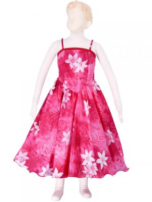 Hula Kids Midi Dress Keiki with Gradation Plumeria Print / Red / Gcw38
